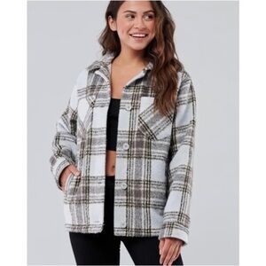 Hollister Shacket Jacket Women's XS Blue Plaid Button‎ Down Pockets Outdoor Boho